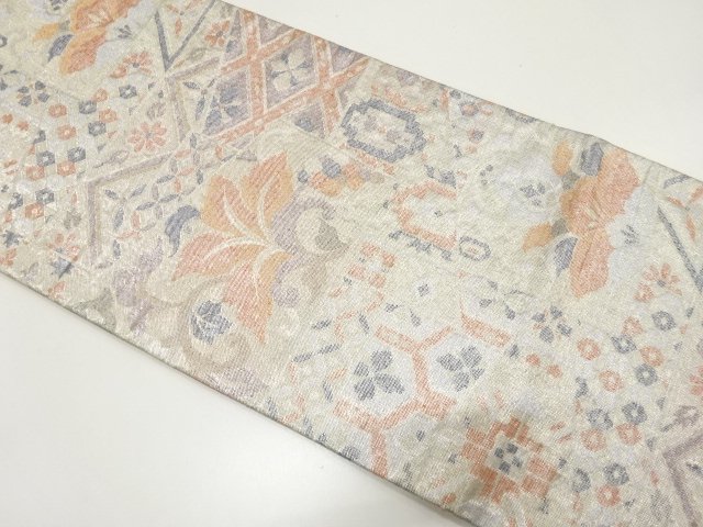 JAPANESE KIMONO / ANTIQUE SAGA NISHIKI FLORAL ARABESQUE PATTERN WOVEN 